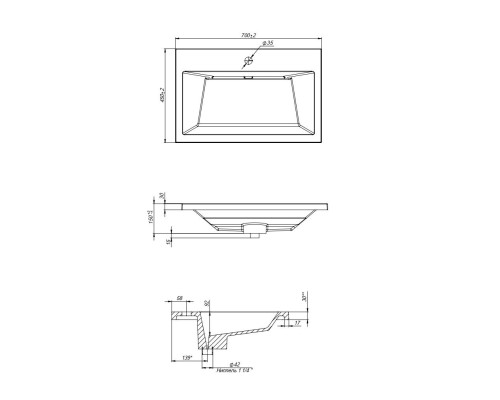 Раковина для ванной 70 см, Uperwood Olivia, с щелевым сливом, белая глянцевая