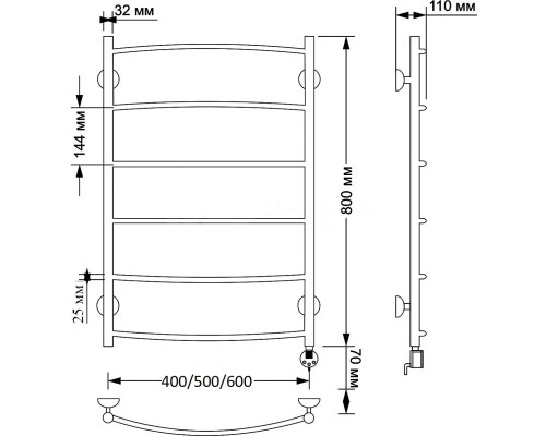 Полотенцесушитель латунный Secado Милан 1 плюс 50х80, электрический R, бронза