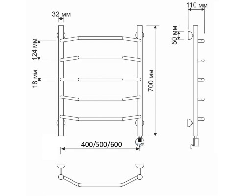 Полотенцесушитель латунный Secado Агата 1 50х70, электрический R, бронза