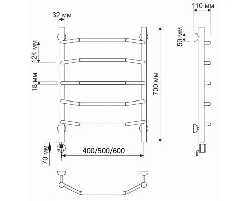 Полотенцесушитель латунный Secado Агата 1 50х70, электрический R, бронза