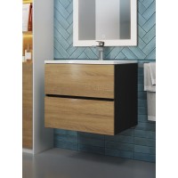Тумба под раковину 60 см, Uperwood Barsa, черная/дуб сонома