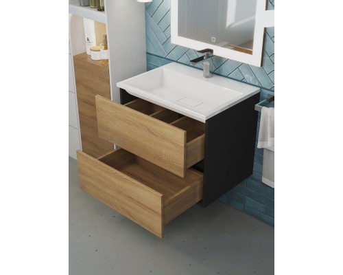 Тумба под раковину 60 см, Uperwood Barsa, черная/дуб сонома