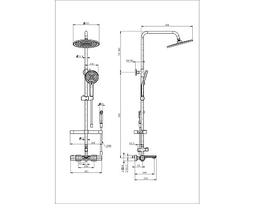 Душевая система с термостатом Wonzon&Woghand, Хром