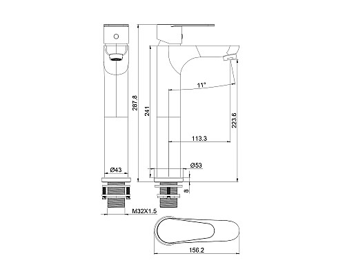Смеситель для раковины высокий Wonzon&Woghand, Темный графит