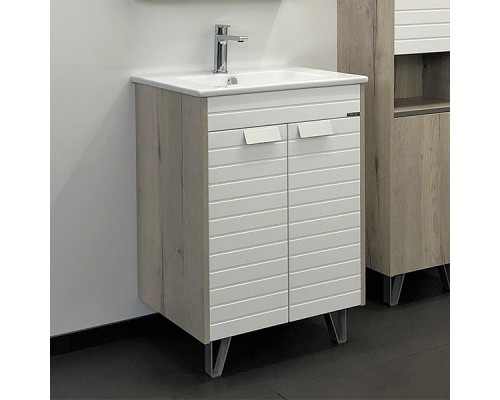 Тумба с раковиной Comforty Клеон 60Н белый/дуб дымчатый Quadro 60