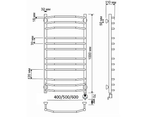 Полотенцесушитель латунный Secado Агата 2 50х100, электрический R, бронза