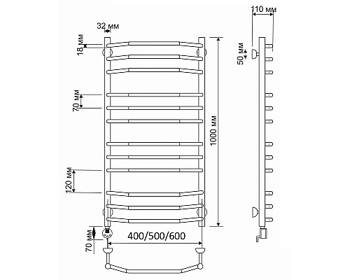 Полотенцесушитель латунный Secado Агата 2 50х100, электрический R, бронза