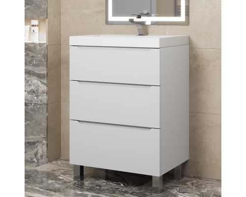 Тумба под раковину 60 см, Uperwood Tanos, напольная, белая, 3 ящика