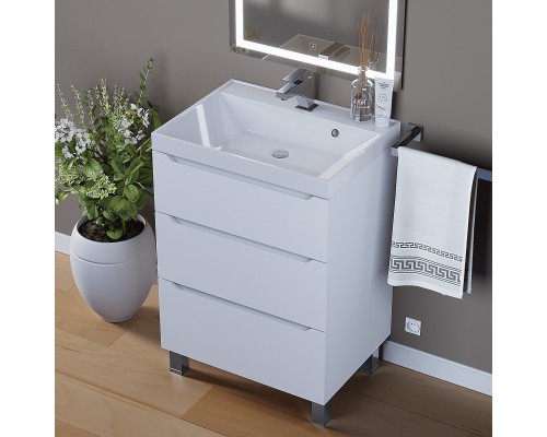 Тумба под раковину 60 см, Uperwood Tanos, напольная, белая, 3 ящика