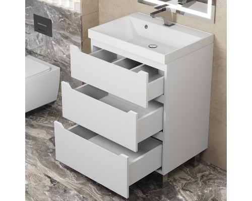 Тумба под раковину 60 см, Uperwood Tanos, напольная, белая, 3 ящика