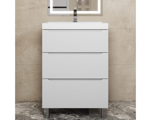 Тумба под раковину 60 см, Uperwood Tanos, напольная, белая, 3 ящика