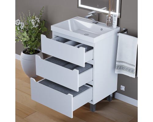 Тумба под раковину 60 см, Uperwood Tanos, напольная, белая, 3 ящика