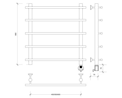 Полотенцесушитель латунный Secado Турин 1 60х60х70, электрический L, бронза