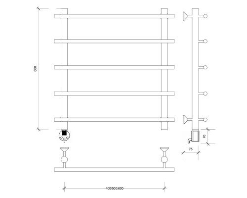 Полотенцесушитель латунный Secado Турин 1 60х60х70, электрический L, бронза