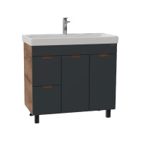 Тумба под раковину Onika Айленд 90 напольная, графит/дуб крафт золотой, с корзиной