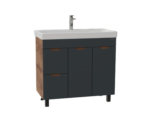 Тумба под раковину Onika Айленд 90 напольная, графит/дуб крафт золотой, с корзиной