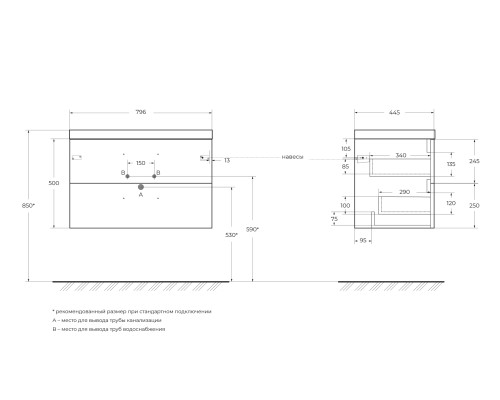 База под раковину BelBagno AURORA-800-2C-SO-PP