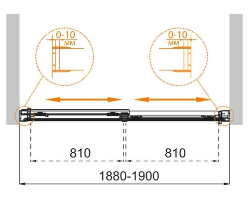 Шторка на ванну Cezares Tandem Soft VF-2 190х145 профиль Хром стекло прозрачное
