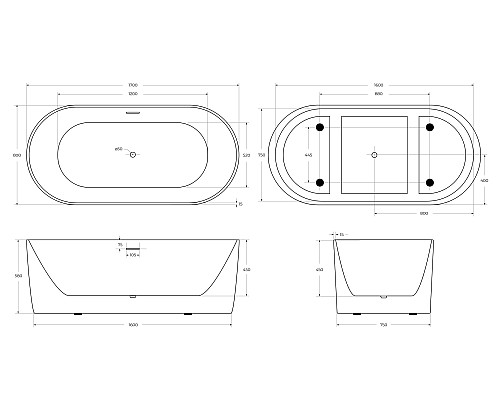 Акриловая ванна BelBagno 170x80 BB411-1700-800 без гидромассажа Акриловая ванна BelBagno 170x80 BB411-1700-800 без гидромассажа