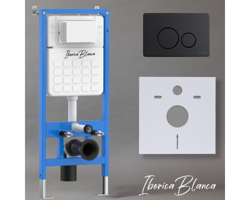 Комплект 2 в 1 инсталляция + клавиша смыва Iberica Blanca Inox-O черный матовый