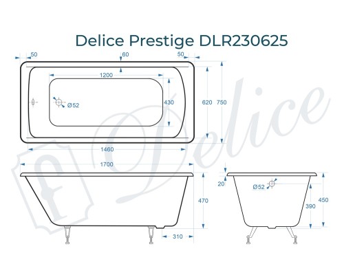 Ванна чугунная Delice Prestige 170х75