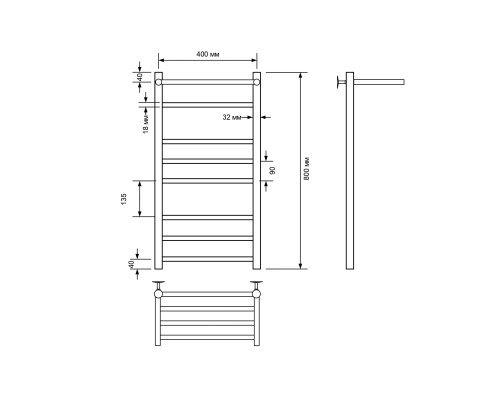 Полотенцесушитель водяной Comfysan Luce W-8 80/40 с полкой, черный
