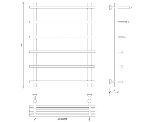 Полотенцесушитель латунный Secado Турин 6 80х40х50, водяной, бронза