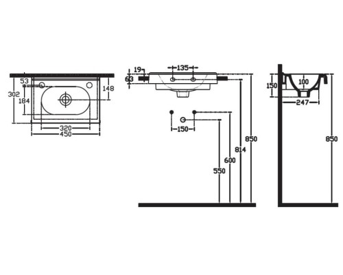 Раковина ISVEA Sentimenti накладная 450x300x165 справа белый 10SM50045SV