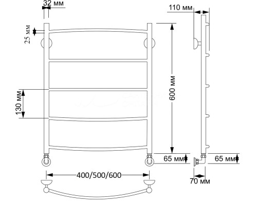 Полотенцесушитель латунный Secado Милан 1 плюс 40х60, водяной, бронза