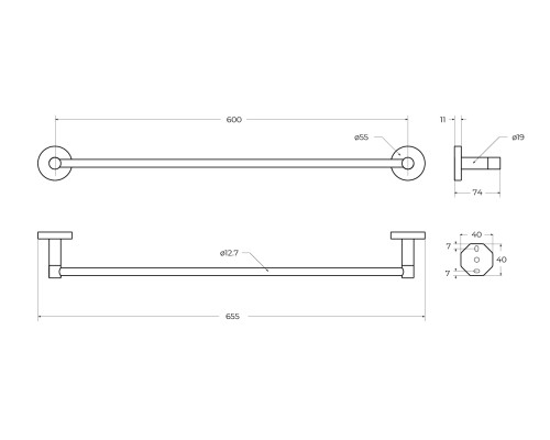 Полотенцедержатель Cezares Relax RELAX-TH-65-GM Оружейная сталь