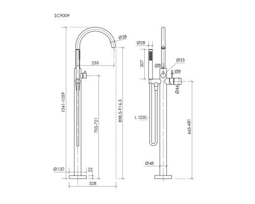 Смеситель для ванны напольный SANCOS Etna, вороненая сталь, SC9009GG