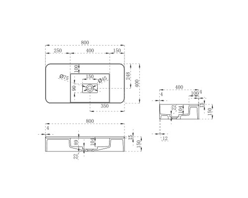 Раковина из искусственного камня Vincea VWB-6S480MW 800x400x150 подвесная белый матовый
