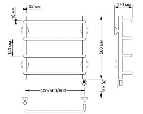 Полотенцесушитель латунный Secado Мерида 1 60х50, электрический R, бронза