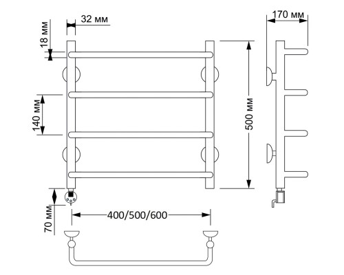 Полотенцесушитель латунный Secado Мерида 1 60х50, электрический R, бронза