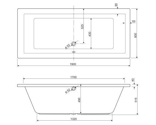 Акриловая ванна Cezares Plane 190x80 PLANE-190-80-49-W37