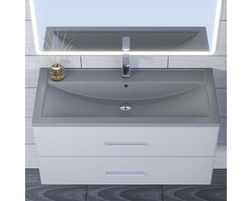 Раковина для ванной кварцевая Uperwood Foster Quartz 100х45,5х17,5, серая матовая, бетон