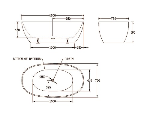 Акриловая ванна BelBagno 150x75 BB81-1500-W0 Акриловая ванна BelBagno 150x75 BB81-1500-W0