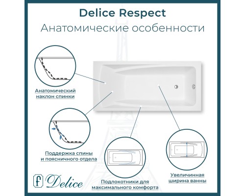 Ванна из литьевого мрамора Delice Respect 170х80 глянцевая