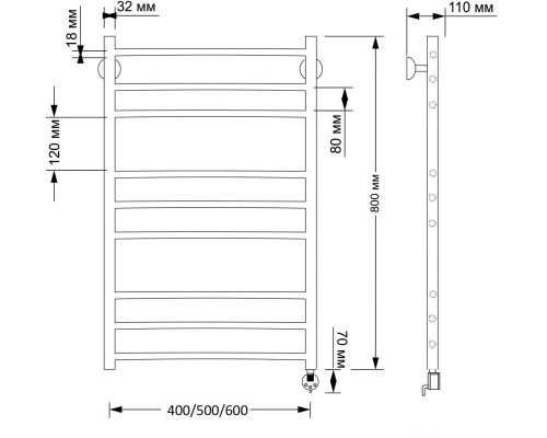 Полотенцесушитель латунный Secado Триада 3 50х80, электрический R, бронза