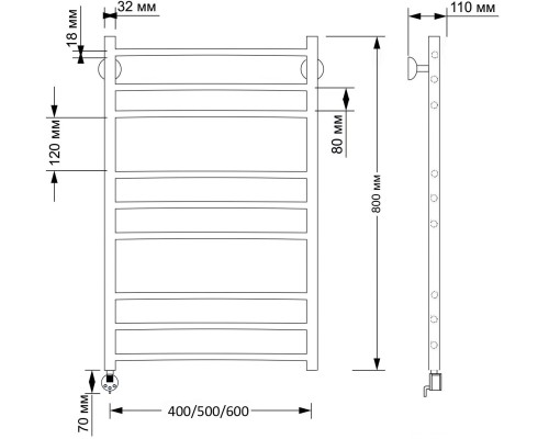 Полотенцесушитель латунный Secado Триада 3 50х80, электрический R, бронза