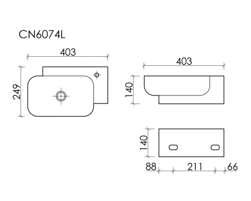 Рукомойник подвесной Ceramicanova 403x249x140, с отверстием под смеситель