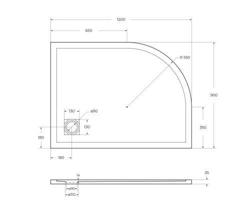Душевой поддон из искусственного камня BelBagno Uno 120x90 R TRAY-MR-UNO-RH-120/90-550-35-W-R-CR Белый