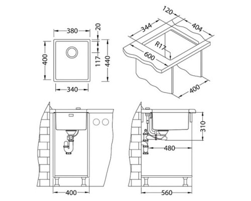 Кухонная мойка Alveus Kombino 20 1100234 нержавеющая сталь в комплекте с сифоном