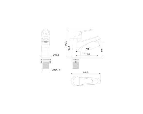 Смеситель для раковины Wonzon&Woghand, Хром