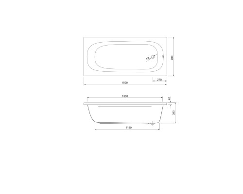 Акриловая ванна Cezares Piave 150x70 PIAVE-150-70-42-W37 без гидромассажа