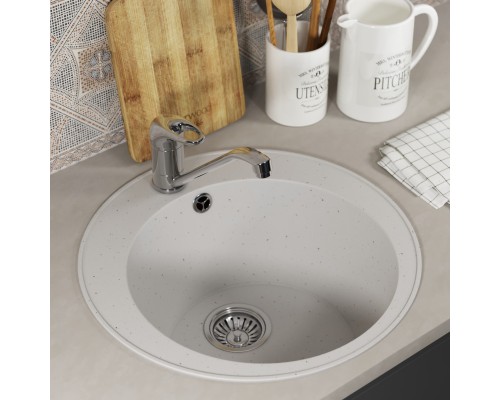 Кухонная мойка из искусственного камня Uperwood ECON UPD-405-001, круглая, белая матовая