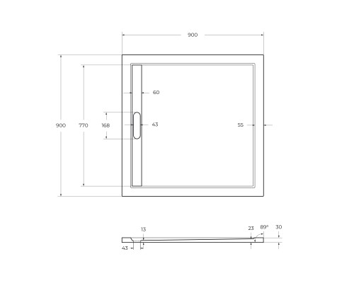 Душевой поддон из искусственного камня Cezares Tray AS 90x90 TRAY-AS-A-90-30-NERO