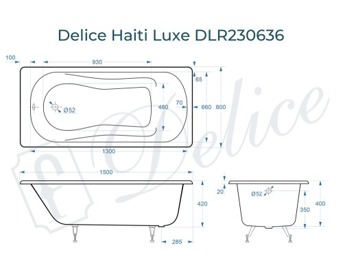 Ванна чугунная Delice Haiti Luxe 150х80