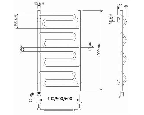 Полотенцесушитель латунный Secado Валенсия 60х100, электрический R, бронза