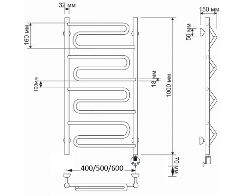 Полотенцесушитель латунный Secado Валенсия 60х100, электрический R, бронза